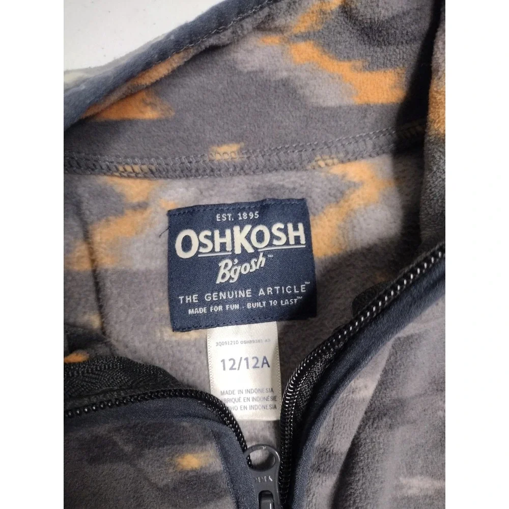 OshKosh Bgosh Boys Grey Orange‎ Southwestern Ikat Fleece Quarter Zip Pullover 12